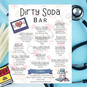 Nursing Dirty Soda Bar Sign | Medical Drink Menu (Digital Download)