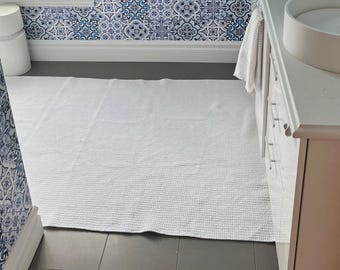 Cotton Bath Mat Runner: Handmade Reversible Rug — Custom Size, Color Options