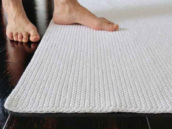 Custom Size Cotton Bath Mat: Handmade Reversible Rug — Color Options