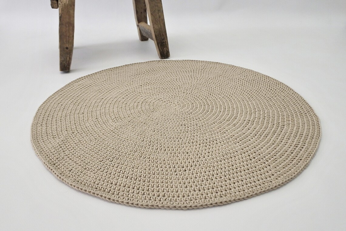 Beige 2 ft thin round natural bath rug Washable circle bath Etsy