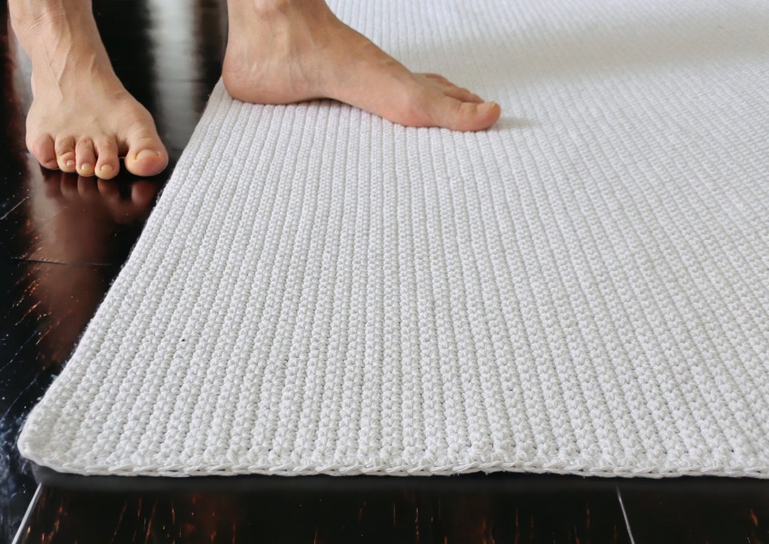 Custom Size Reversible off White Bath Mat Handmade From High Quality Machine Washable Absorbent