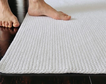 Custom Size Reversible Off White Bath Mat Handmade from High Quality Machine Washable Absorbent 100% Cotton, Multiple Color Options