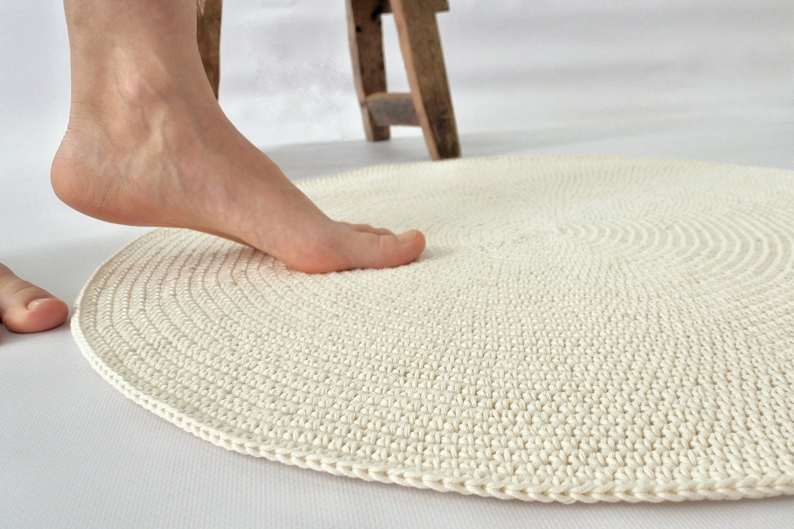 Ivory 2 Ft Thin Round Natural Bath Rug Washable Circle Bath Etsy