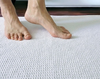 Modern Cotton Bath Mat: Handmade Reversible Rug — Custom Size, Color Options