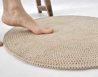 Custom Size Round Cotton Bath Mat: Handmade Reversible Rug — Color Options