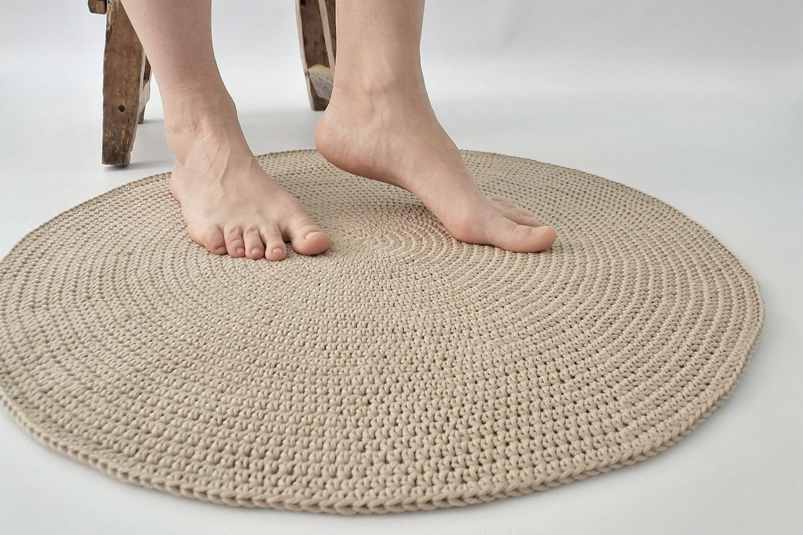 Gray small 24 inches thin round bath rug Washable circle bath Etsy