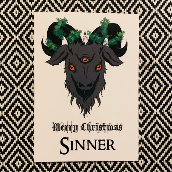 Merry Christmas Sinner - Satanic Black Phillip Christmas / Yule Card A6 - Single and 5 Pack