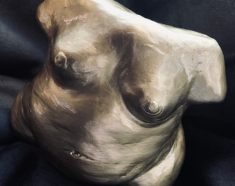 Metallic Gold Fat Nude Ceramic Pottery Sculpture - Plus Size Art // Body Positive Art // Pagan Altar // Wiccan Altar // BBW Art // Fat Art