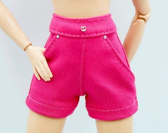 12" Doll Clothes, Pink Jeans Shorts with Pockets - Outfit 1/6 scale