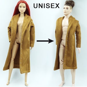 Doll Clothes 1/6-scale 12-inch - Mustard Suede Long Coat