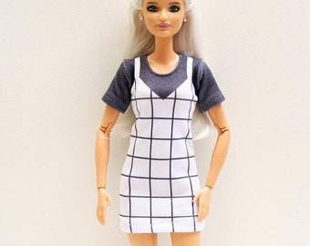 Puppenkleidung 1/6-skala 39-cm - Schwarz Ringel Kleid @leahstyleb