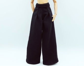12" Doll Clothes,  Wide-Legged Pants Black - Outfit 1/6 scale