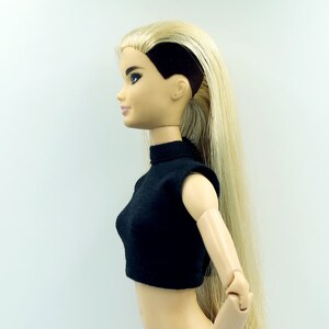 12 Doll Clothes, Black Cropped Blouse Outfit 1/6 scale image 2