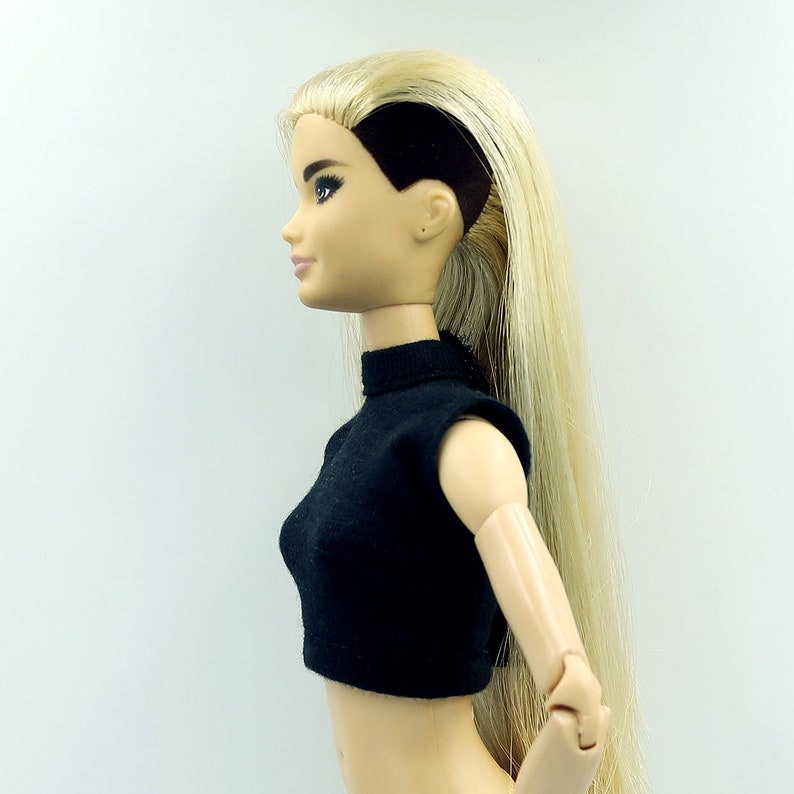 12 Doll Clothes, Black Cropped Blouse Outfit 1/6 scale image 2