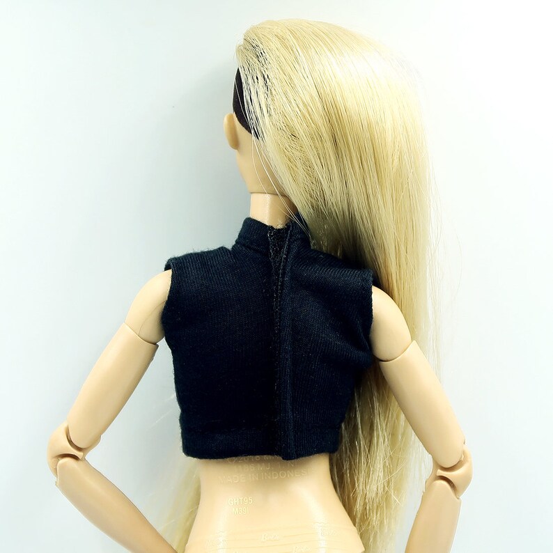 12 Doll Clothes, Black Cropped Blouse Outfit 1/6 scale image 3