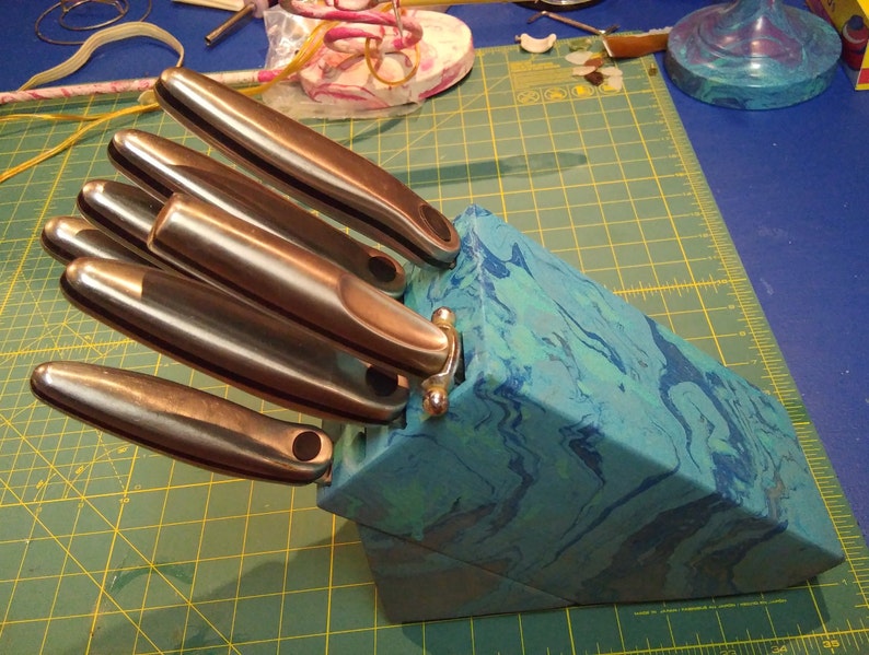 Custom hydro dip painted knife block and knives Etsy