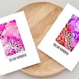 Jeu de cartes - Vous êtes une merveille rose, violet et rouge, cartes florales pour maman, 2 pour 1