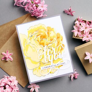 Carte de mariage rose jaune, carte de mariage florale fantaisie, carte de félicitations, mariage élégant, carte de mariage florale, carte de fiançailles de félicitations