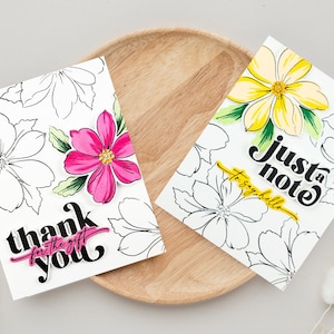 Jeu de cartes - Cartes florales roses et jaunes, merci pour le cadeau et juste une note pour dire bonjour