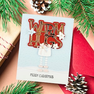 Cartes de Noël mignonnes, carte de joyeux Noël, carte de câlins chaleureux, cartes de Noël faites à la main