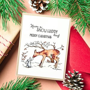 Carte de joyeux Noël Anita Jeram, carte d'illustrations Anita Jeram, jolie carte de Noël, carte de Noël faite main, joyeux Noël dans la neige
