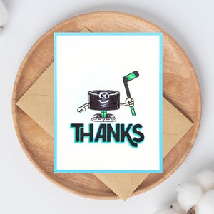Merci carte d'entraîneur de hockey, jolie carte d'anniversaire de rondelle de hockey
