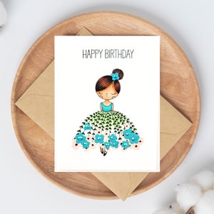 Joyeux anniversaire Flower Girl, Ballerine, Danseuse de ballet, Jolie carte pour fille, Carte scintillante