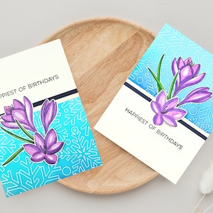 Lot de cartes - Cartes d'anniversaire crocus mauves, cartes de voeux florales mauves et aquatiques, 2 pour 1