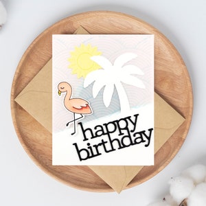 Carte de joyeux anniversaire flamant rose, jolie carte d'anniversaire, carte d'anniversaire pour femme, ami, carte transparente