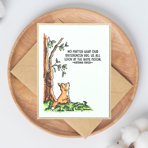 Friendship Card, Anita Jeram Illustrations Card, Same Moon, Fox Sitting on Grass