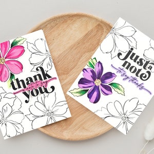 Jeu de cartes de remerciement pour professeur - Cartes de correspondance florales roses et violettes, Merci et juste un mot pour dire bonjour, 2 pour 1