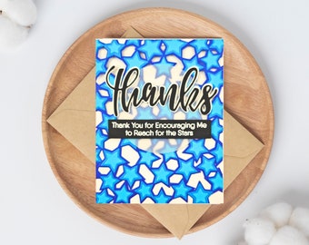 Greeting Card Blue Stars, Thanks for Encouraging Me to Reach for the Stars