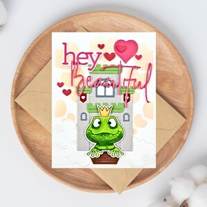 Hey Beautiful Frog Princess Card, Carte de Saint-Valentin pour filles, Prince Charmant