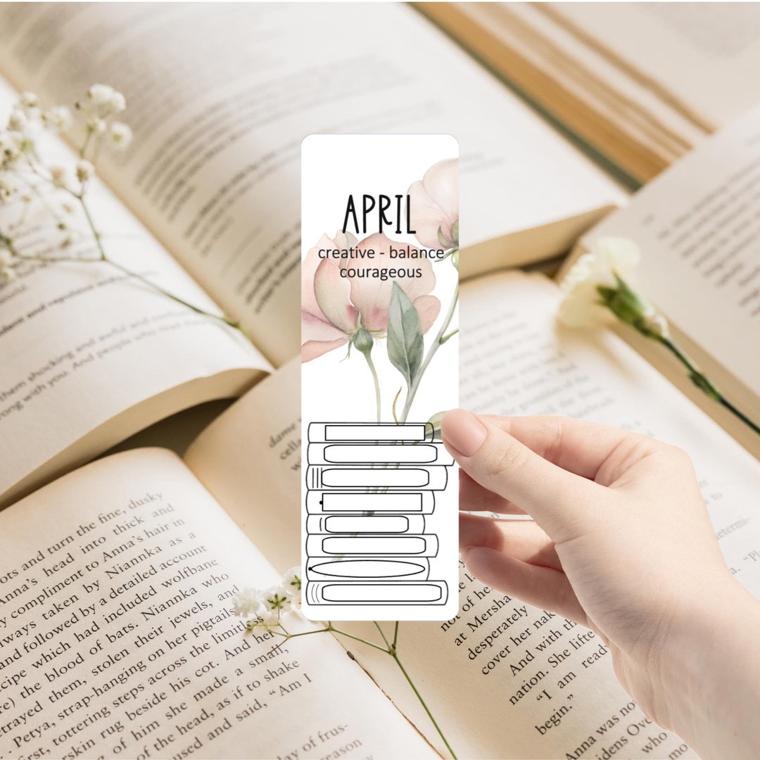 April Birth Flower Bookmark: Book Stack Reading Tracker - Etsy