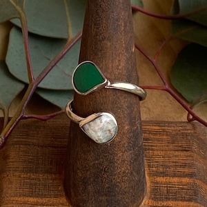 2 STONE TEARDROP RING · peruvian stone ring · handmade · adjustable · alpaca silver