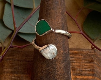 Zwei Steine Teardrop Ring: Einstellbarer Alpaka Silber, handgemachter peruanischer Schmuck