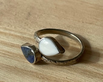 Peruvian Rings / Two Stone Adjustable Ring / Alpaca Silver Ring for Women / 2 Stone Gemstone Ring Stone / Peru Gem Boho Ring