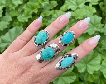 AVENTURINE stone ring • blue stone adjustable ring • peruvian stone ring • alpaca silver • handmade  • artisan jewelry • authentic stone •