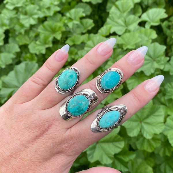 ADJUSTABLE TURQUOISE stone ring • peruvian stone ring • alpaca silver • handmade • artisan jewelry • authentic stone •