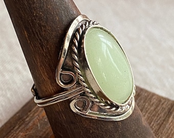 Handmade Jade Stone Ring: Adjustable Alpaca Silver, Peruvian Jewelry