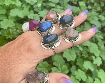 Handmade Tumbled Stone Ring: Adjustable Alpaca Silver Artisan Jewelry
