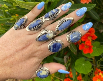 Lapis Lazuli Adjustable Ring: Handmade Alpaca Silver Peruvian Jewelry