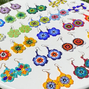 BEADED PERUVIAN earrings • handmade • alpaca silver • artisan beads • colorful beaded flower earrings •