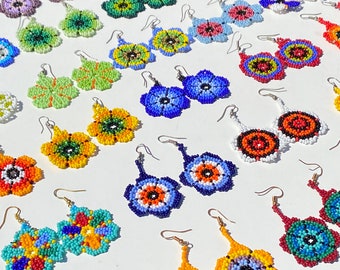 Handmade Peruvian Beaded Flower Earrings: Alpaca Silver Artisan Jewelry