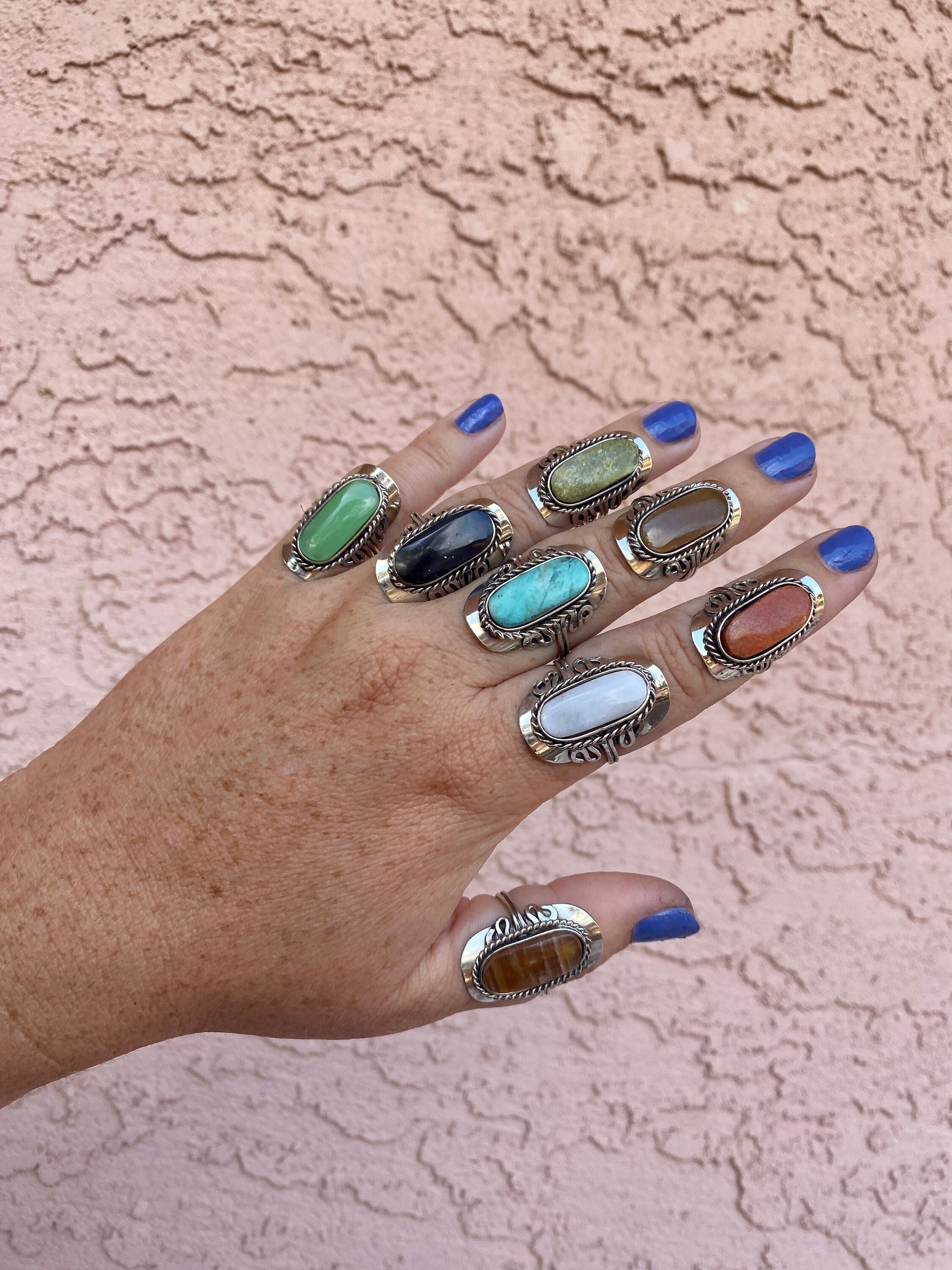 adjustable peruvian stone rings ~ authentic gemstone ~ unique rare silver and stone ring