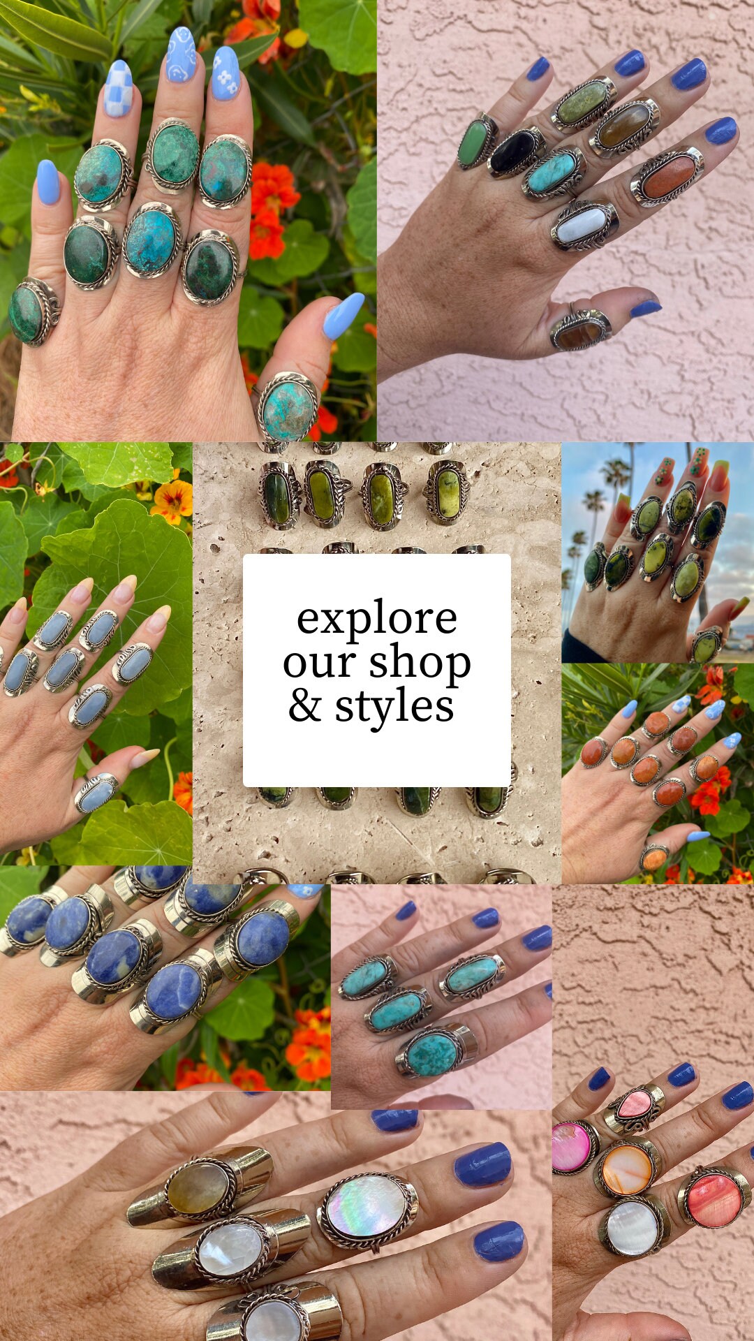 SERPENTINE Adjustable Stone Rings - Round Serpentine Stone