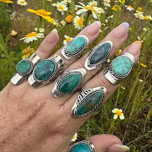 CHRYSOCOLLA stone ring • adjustable turquoise stone ring • peruvian turquoise stone ring • handmade • adjustable • artisan jewelry •