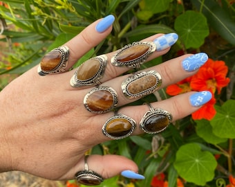 TIGER&#39;S EYE stone ring • adjustable • peruvian stone ring • handmade • alpaca silver • authentic stone •