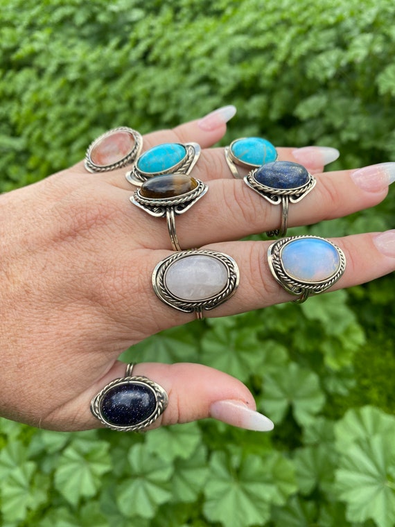 Adjustable silver ring with stone deals