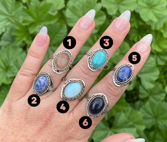 Natural Stone Rose Quartz Agate Amethyst Turquoise Adjustable Finger Rings Semi Precious Oval Shaped Gemstone Anniversary (Blue Turquoise) In Kenya